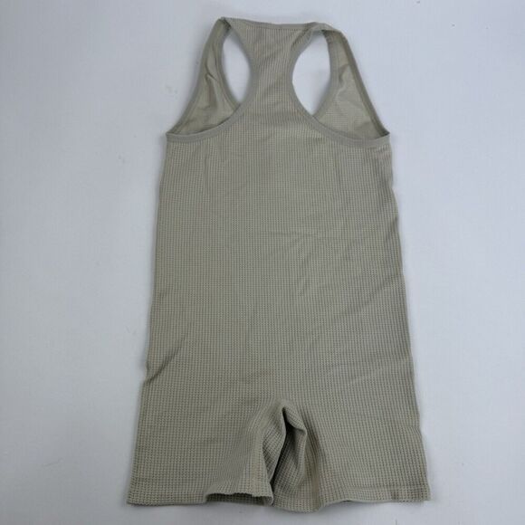 Colsie Racerback One Piece Romper Henley Waffle Knit Stretch Beige/Taupe Sz L - Picture 10 of 13